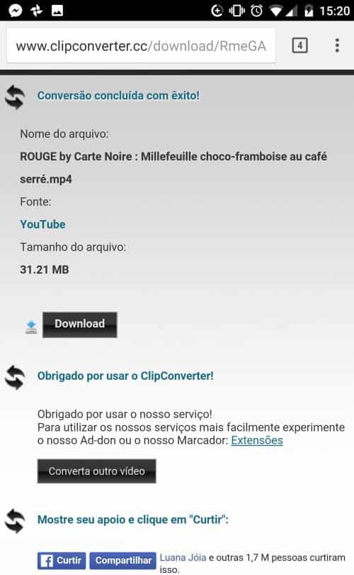 Clip Converter para baixar vídeo do youtube no android