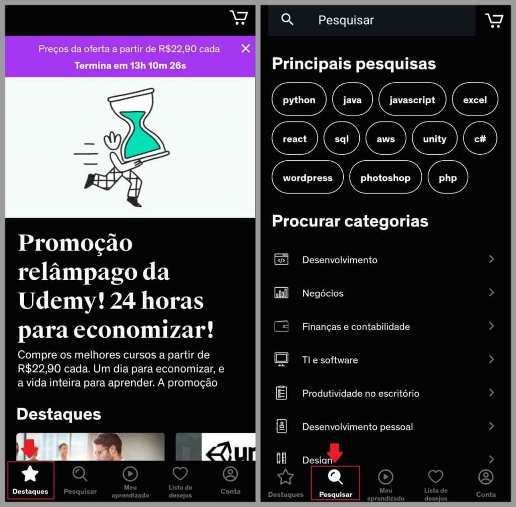 Como buscar cursos na Udemy pelo celular