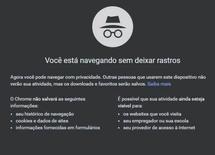 Guia anônima do navegador Chrome