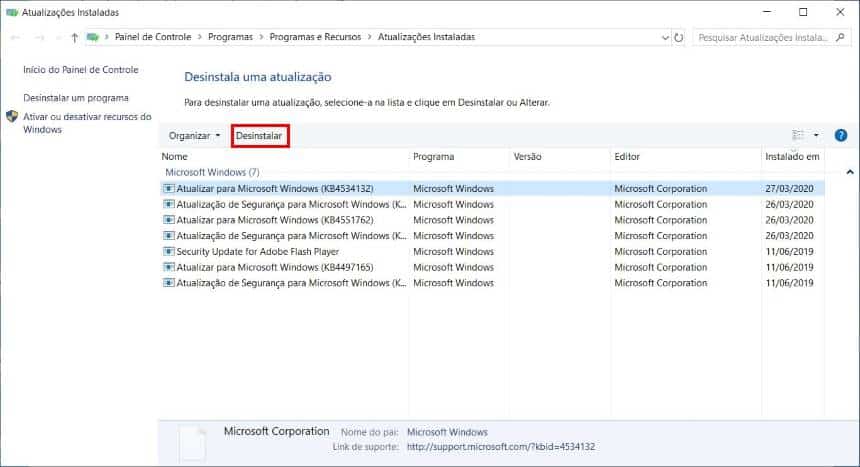 Como desinstalar atualizações no Windows 10