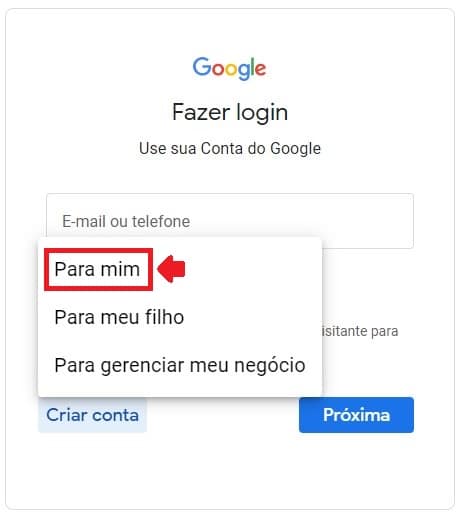 Como criar conta no Google