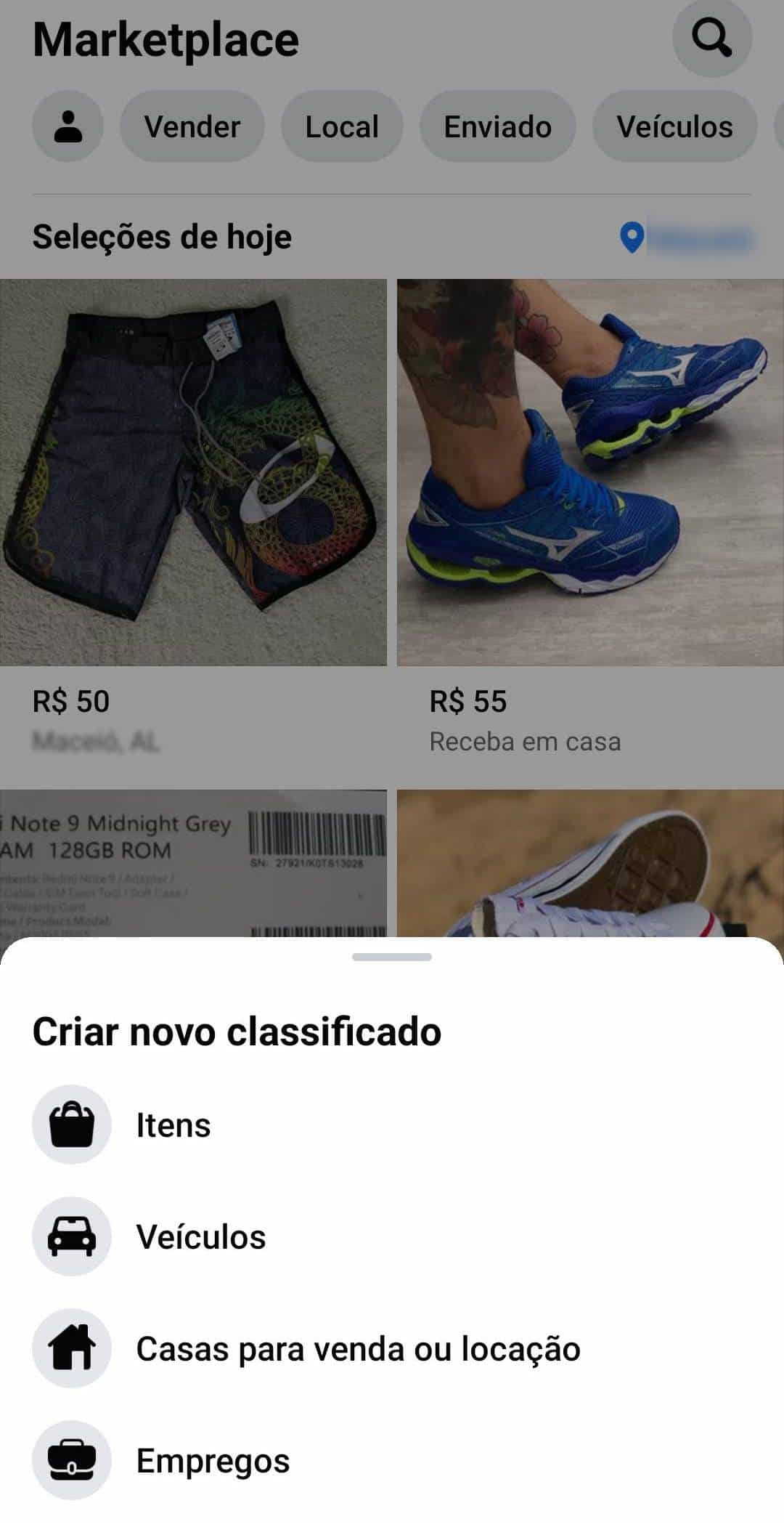 É possível criar anúncios de vagas de empregos no Marketplace via smartphone. Crédito: Facebook/Reprodução