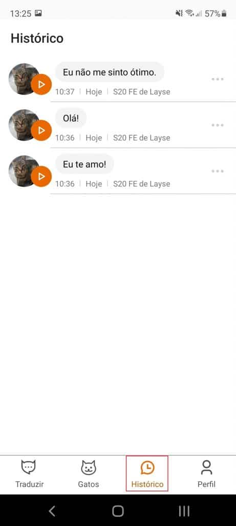 Como acessar o histórico de miados no MeowTalk