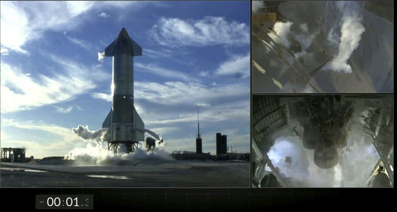 Teste com protótipo Starship é abortado segundos antes do lançamento. Imagem: SpaceX/Reprodução