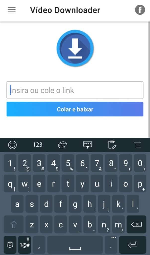 tela inicial do video downloader, aplicativo para baixar vídeos do Facebook no android