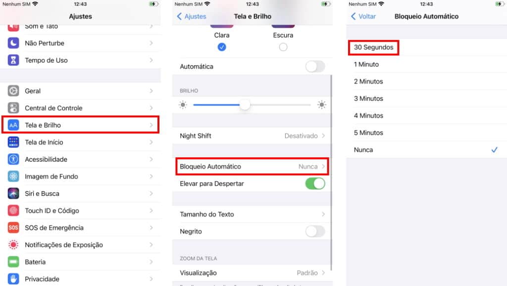 Fazer a bateria do iPhone durar mais - Ajustar o tempo de bloqueio automático