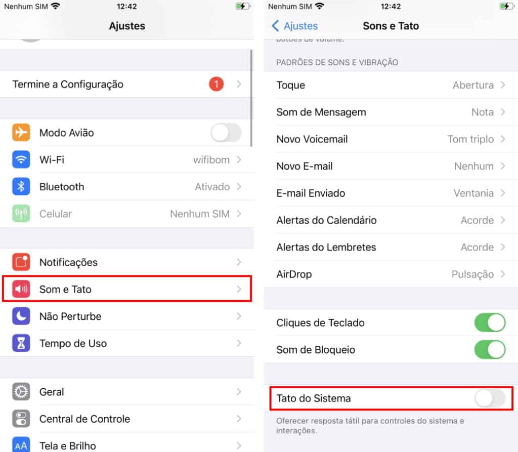 Fazer a bateria do iPhone durar mais - Desabilitar a resposta tátil