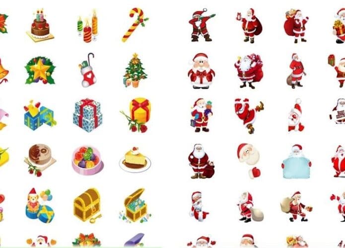 Várias figurinhas de Natal do WhatsApp exibidas sobre fundo branco