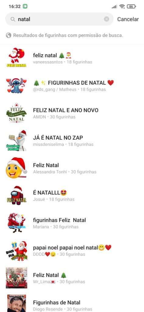 busca de figurinhas de natal no sticker.ly