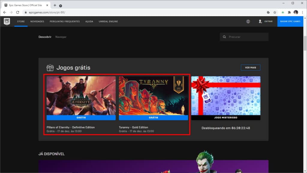 Como obter estes jogos de graça na Epic Games - Passo 1