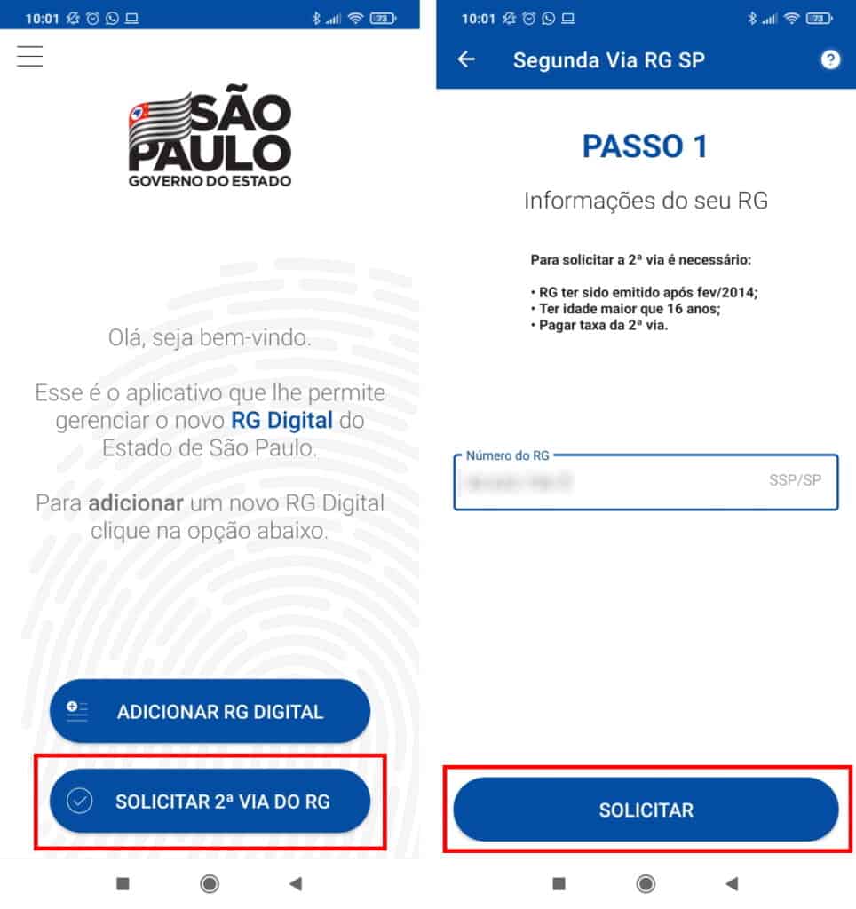 Como solicitar a segunda via do RG de São Paulo pelo celular - Passo 1