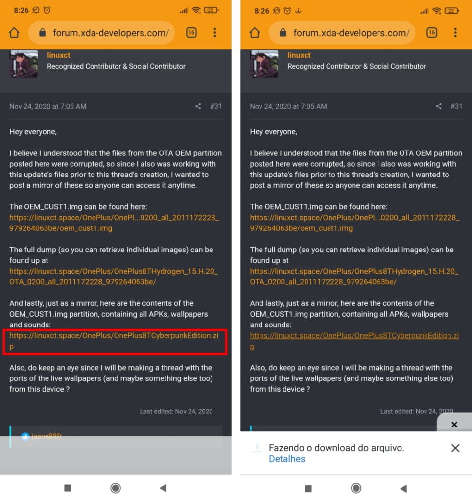 Como baixar os papéis do Cyberpunk 2077 no Android - Passo 1