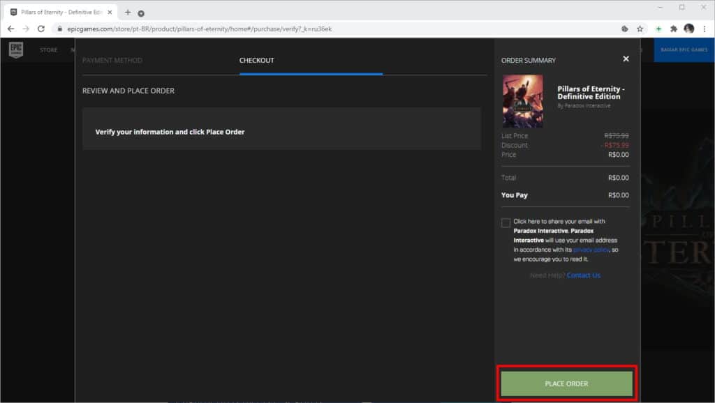 Como obter estes jogos de graça na Epic Games - Passo 4