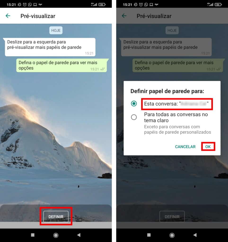Como escolher um papel de parede diferente para cada conversa no WhatsApp - Passo 4