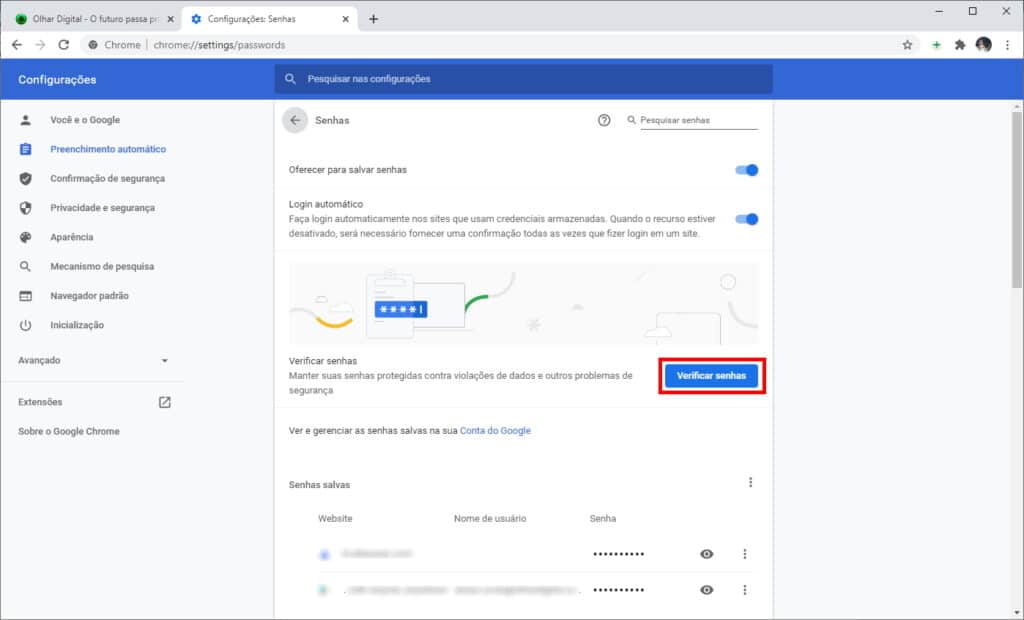 Como fazer o Chrome verificar se as suas senhas são seguras ou não - Passo 8