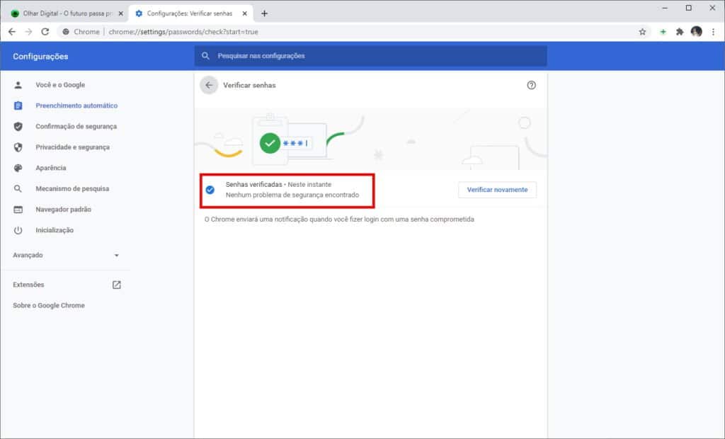 Como fazer o Chrome verificar se as suas senhas são seguras ou não - Passo 9