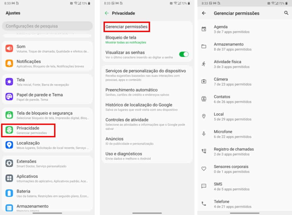 Permissões para aplicativos no Android