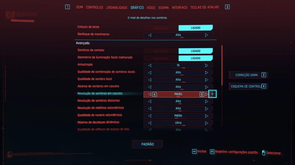 Resolução de sombras em cascata - Cyberpunk 2077