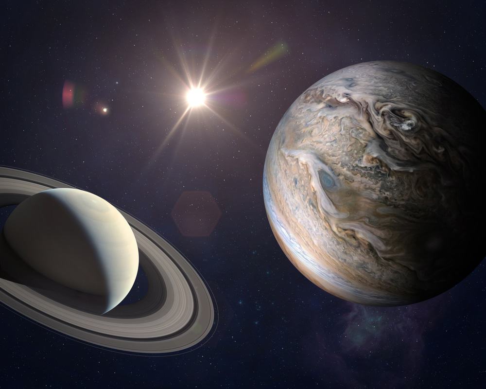 Planetas Júpiter e Saturno próximos