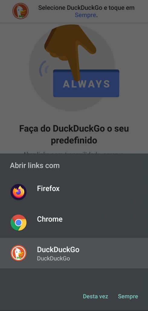 No celular, defina o DuckDuckGo como o buscador padrão