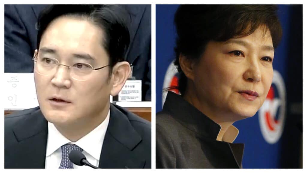 Lee Jae-yong, o herdeiro da Samsung, e Park Geun-hye, ex-presidente da Coréia do Sul