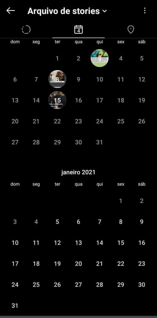 calendário de stories do Instagram