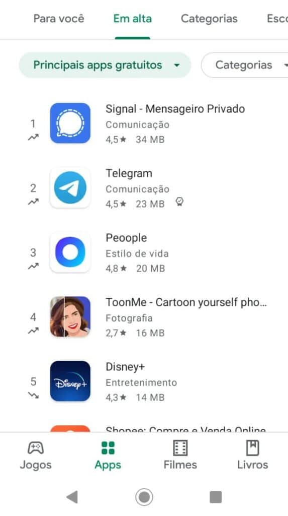 Signal lidera lista da Play Store