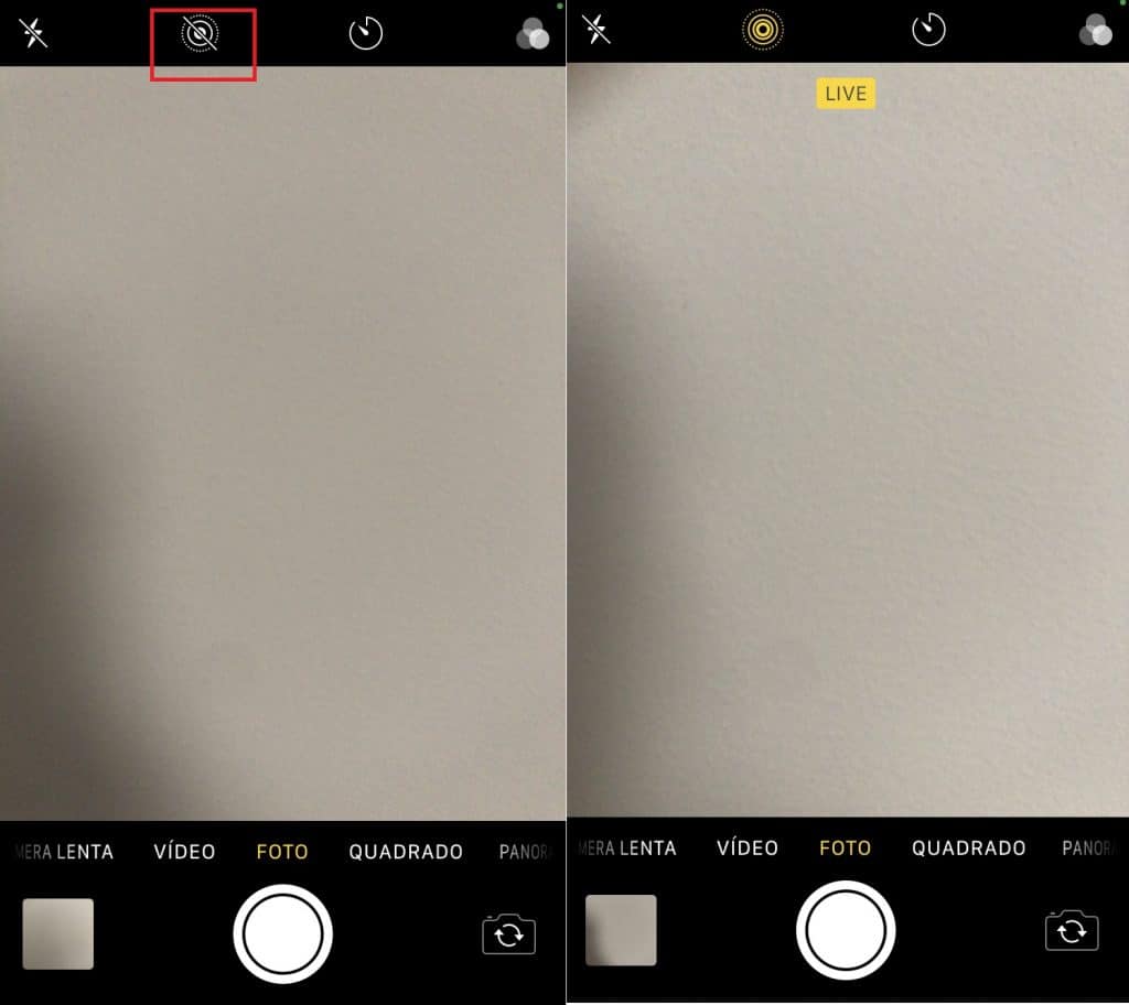 Captura de tela mostra como acionar função Live Photos no iPhone