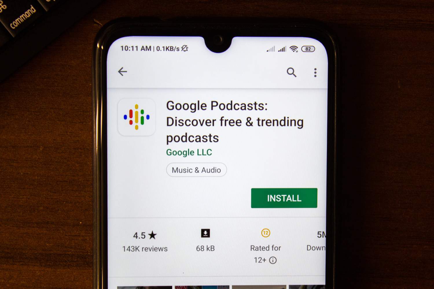 Tela da Play Store para download do aplicativo Google Podcasts