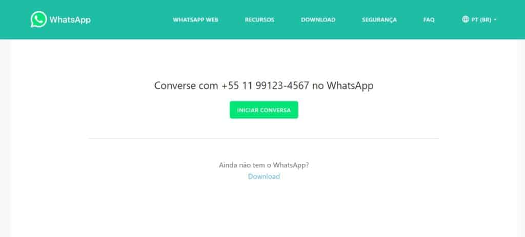 printscreen da tela do click to chat para salvar notas no whatsapp