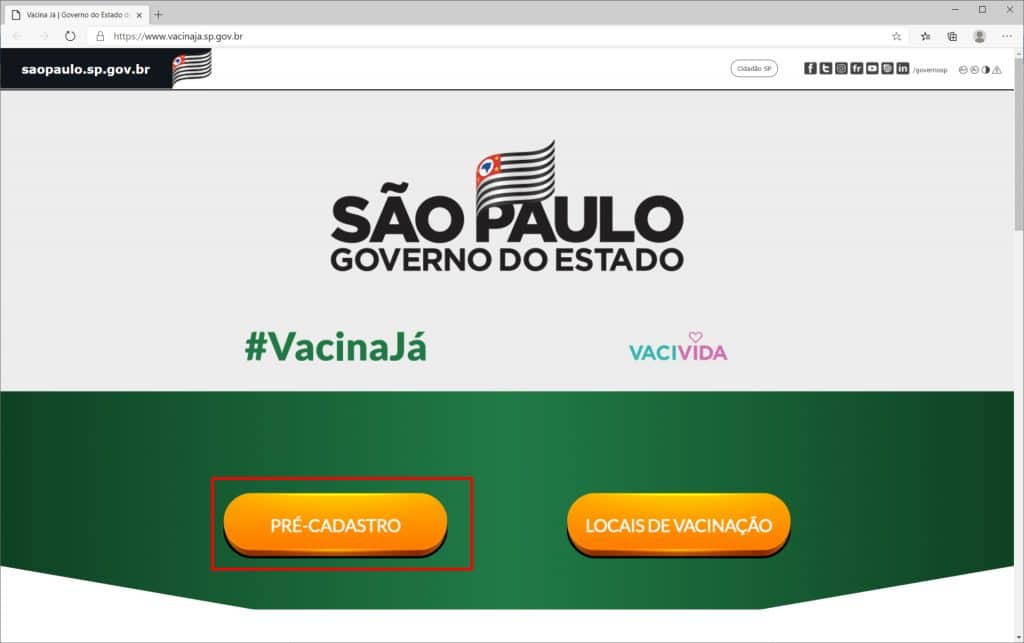 Como se cadastrar para a receber a vacina contra Covid-19 em São Paulo - Passo 1