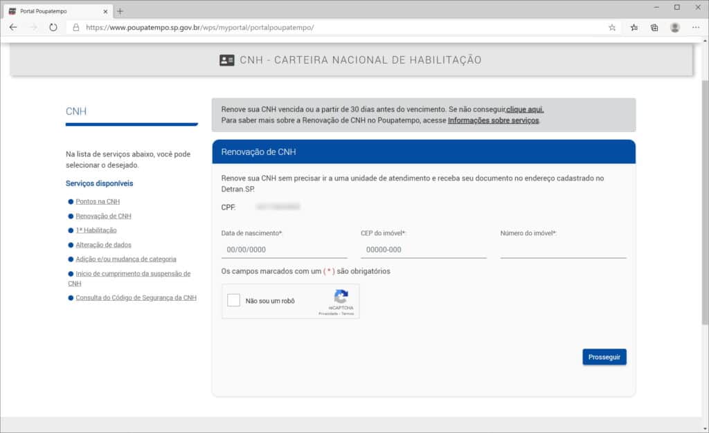 Como renovar a CNH pelo site do Poupatempo - Passo 4