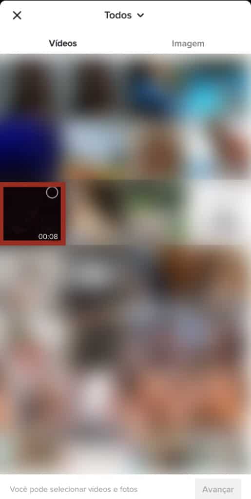 seleção de vídeo no tiktok