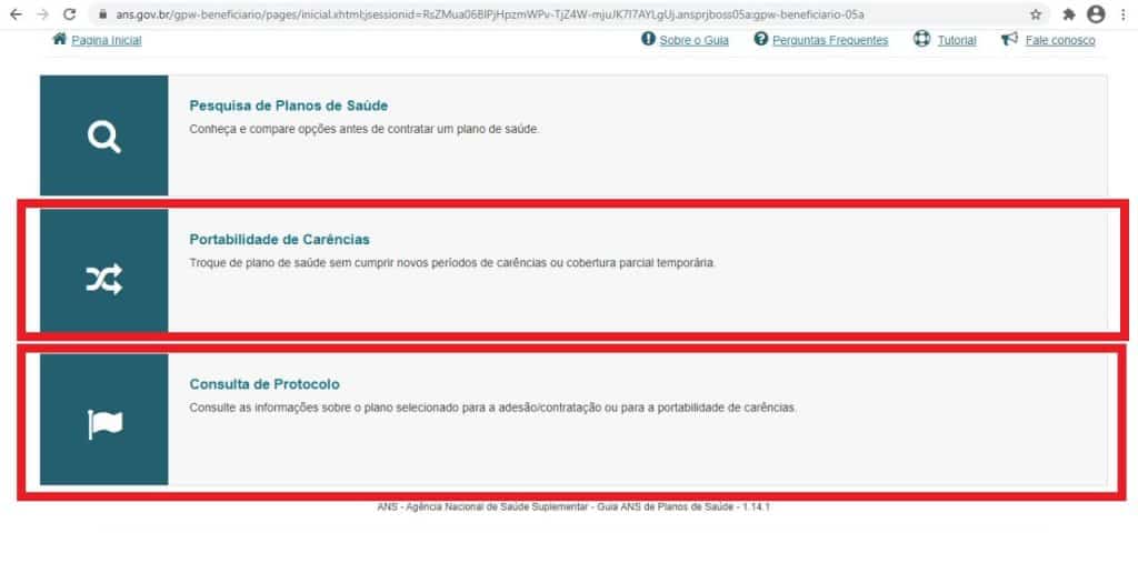 imagem com o comparativo de planos de saúde no site da ans 