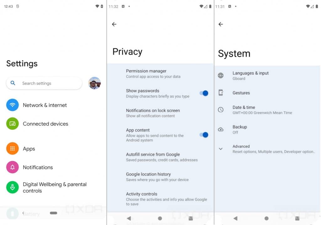 Aplicativo de configurações no Android 12 com a opção Silky Home ativada. Aparência similar à OneUI da Samsung.