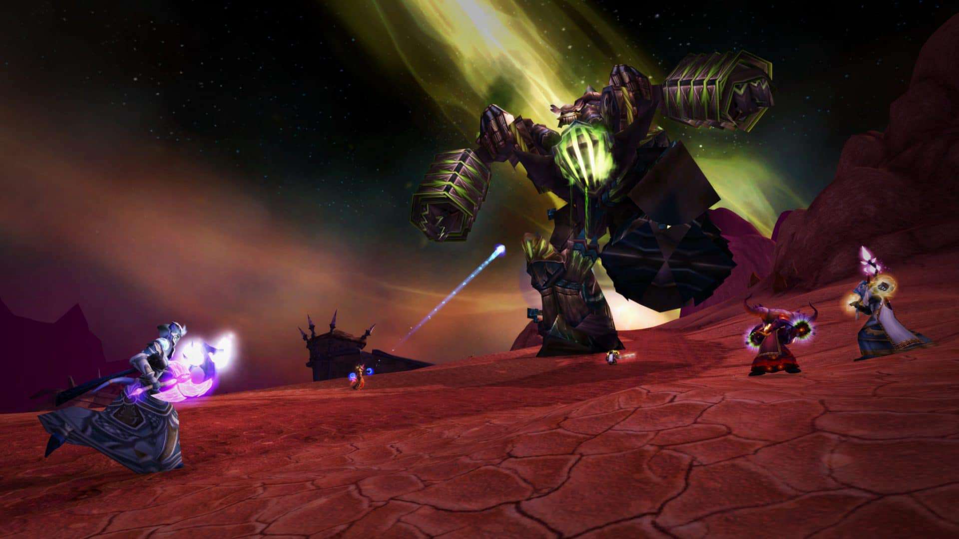 Personagens enfrentam um Fel Reaver em World of Warcraft Classic: The Burning Crusase