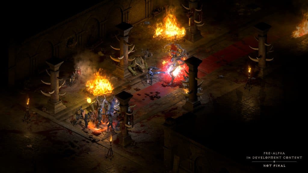 Cena da batalha contra Andariel no jogo Diablo II: Resurrected
