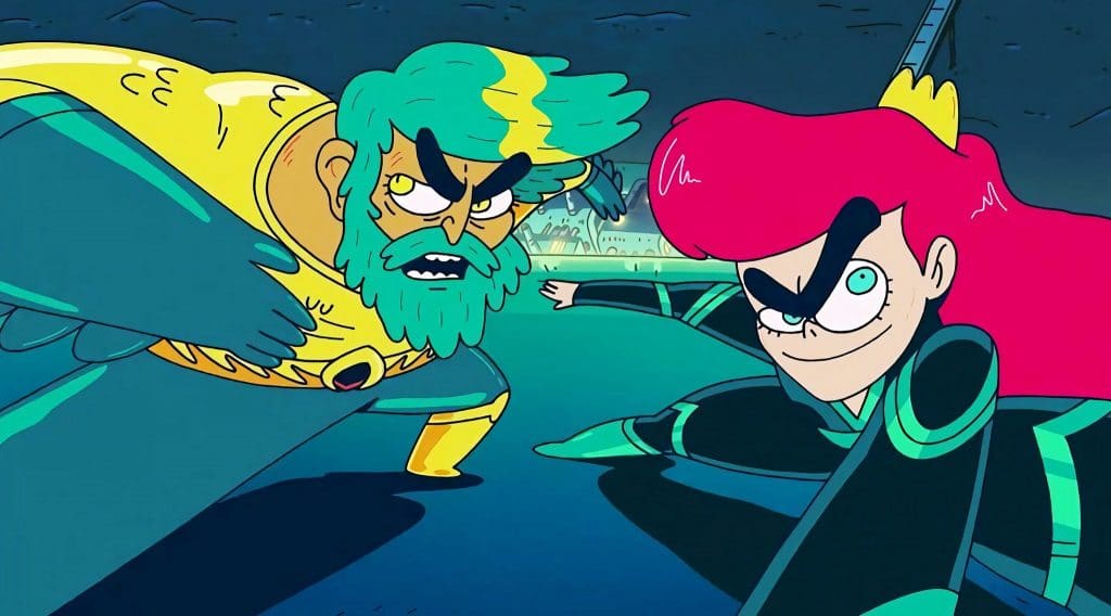 Imagem mostra os personagens Aquaman e Meera, em desenho a ser exibido pela plataforma HBO Max