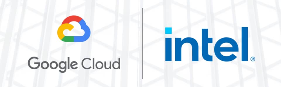 Logomarca das empresas Google Cloud e Intel