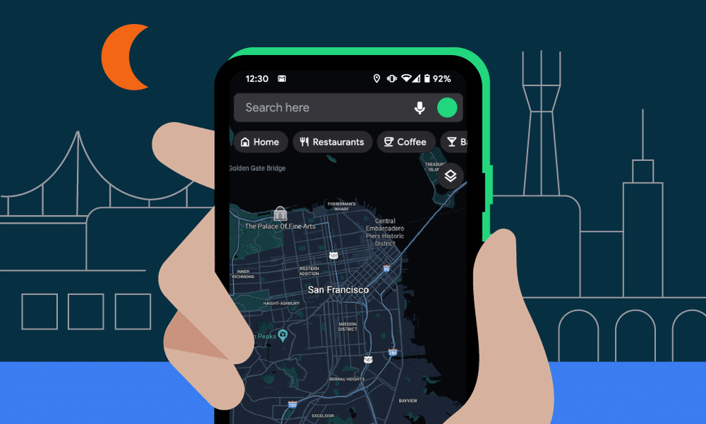 Mapa de San Francisco no modo escuro do Google Maps, uma das novidades do Android