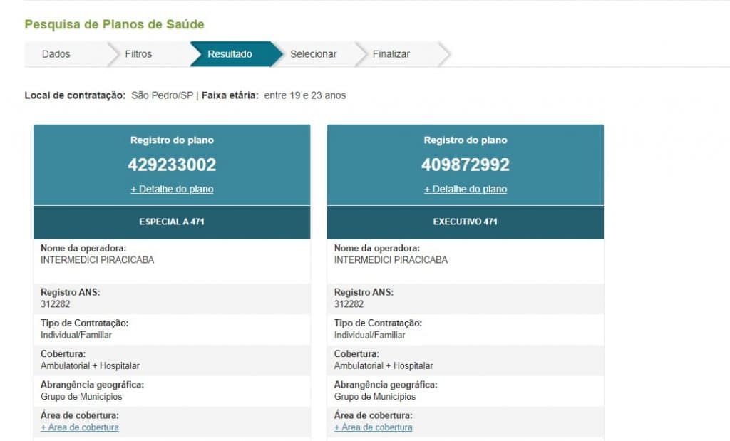 pesquisa por planos de saúde no site da ans