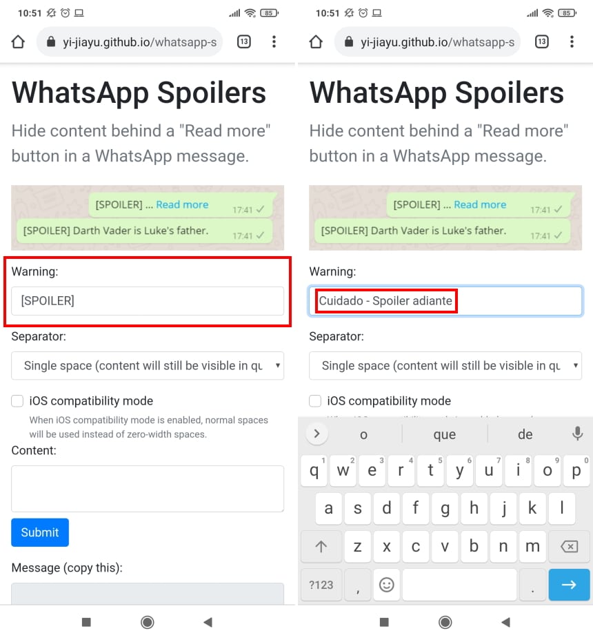 Como mandar um aviso de spoiler no WhatsApp - Passo 1