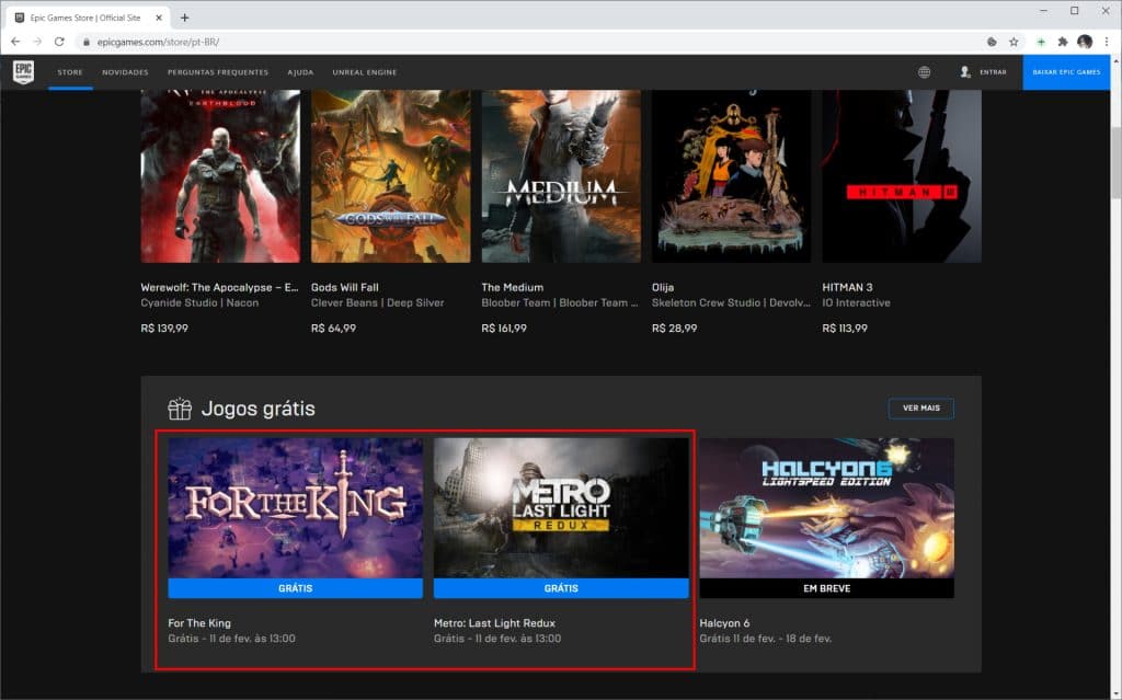 Como baixar “For the king” e “Metro: Last Light Redux” de graça no PC - Passo 1