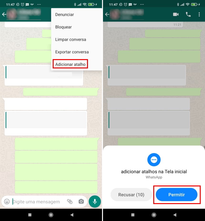 Como criar atalhos para contatos do WhatsApp no Android - Passo 3