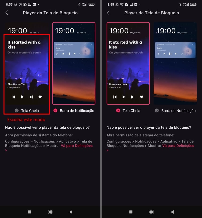 Como exibir a letra de músicas com o Resso na tela de bloqueio do Android - Passo 3