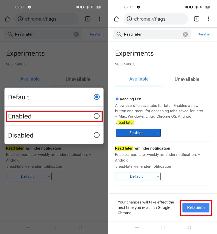 Como ativar o recurso ler mais tarde do Chrome no Android - Passo 3