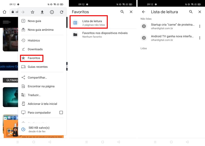 Como ativar o recurso ler mais tarde do Chrome no Android - Passo 5