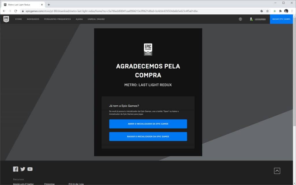 Como baixar “For the king” e “Metro: Last Light Redux” de graça no PC - Passo 5