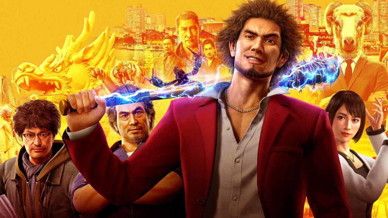 Imagem mostra banner do jogo "Yakuza: Like a Dragon", da SEGA, com o protagonista Ichigo sorringo com um bastão de beisebol nas costas