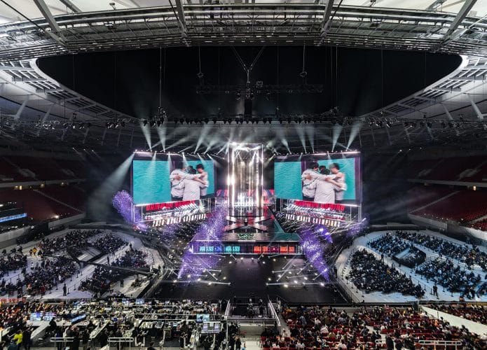 A final do mundial de League of Legends de 2020, em Xangai, China. Imagem: Hugo Hu / Riot Games
